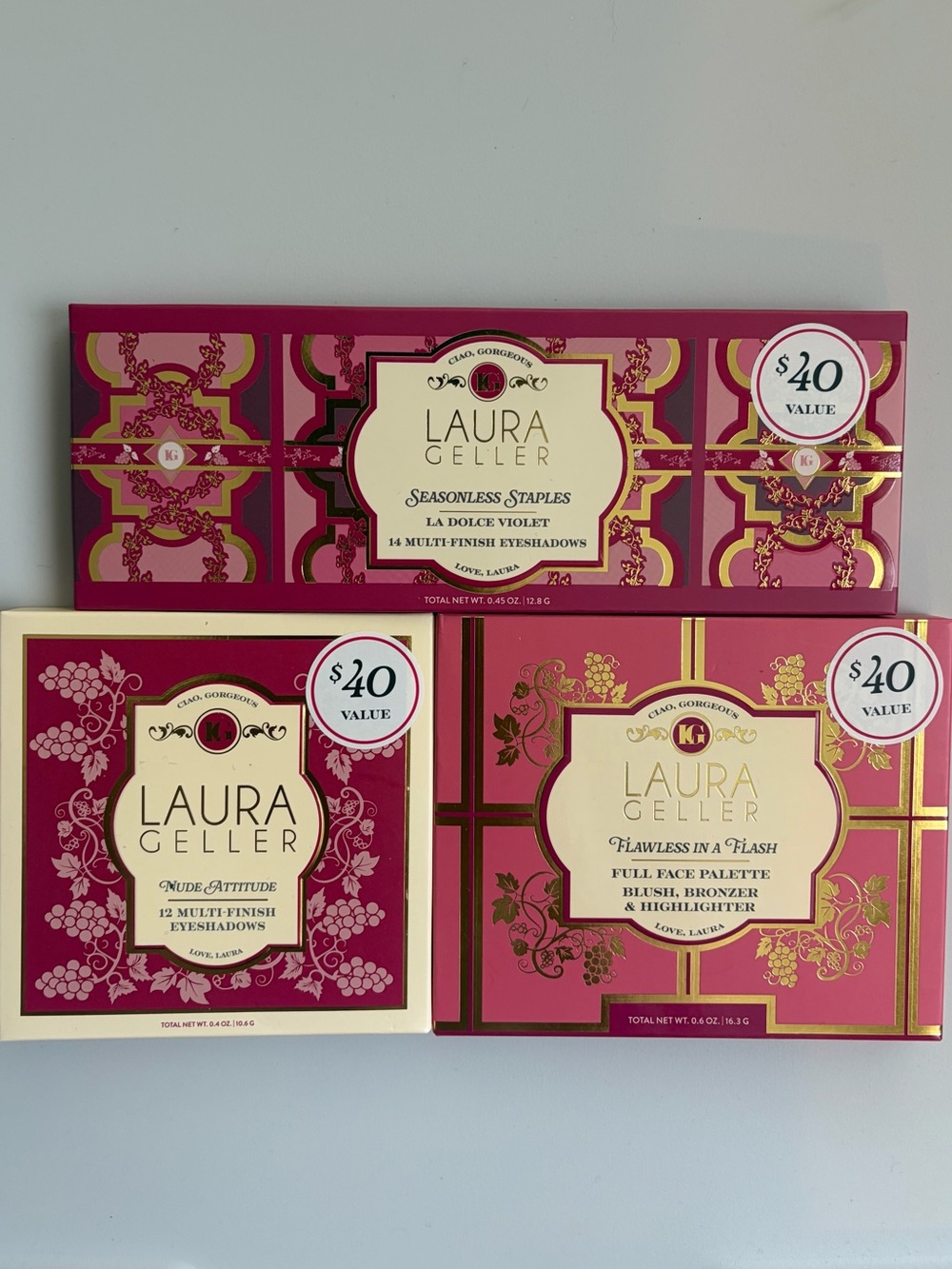 Laura Geller 3 Palette Set- Eyeshadow and Blush with bronzer and highlight